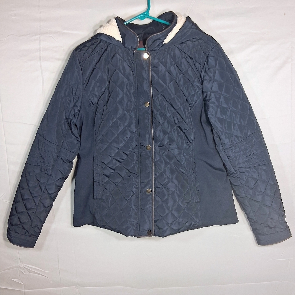 Women's XL/XG CiSono Quilted Sherpa Lined Full Zip Hooded Navy Blue Coat/Parka
